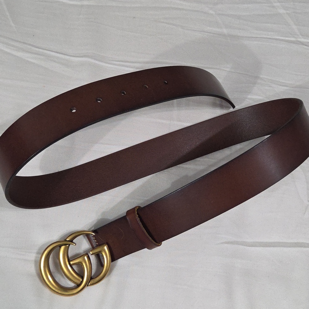 Gucci Brown Leather Belt with Gold Double G Buckle - Picture 12 of 16